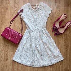 Honey Chelsea white boucle dress with sequins and embellished collar